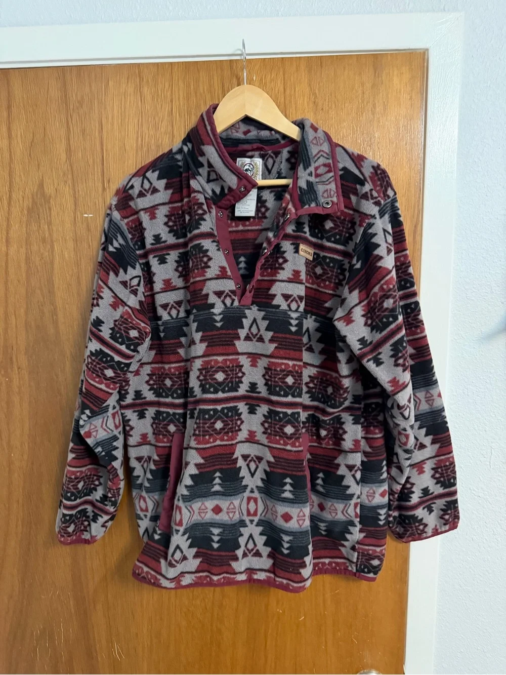 Cinch-Southwestern Print Quarter-Snap Pullover - Burgundy, Gray, Black
